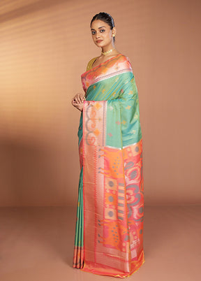 Green Dupion Silk Saree With Blouse Piece
