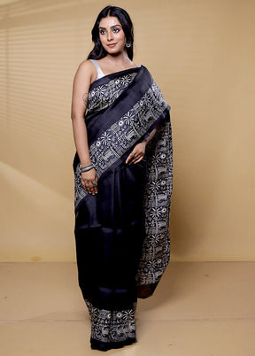 Black Printed Silk Saree Without Blouse Piece