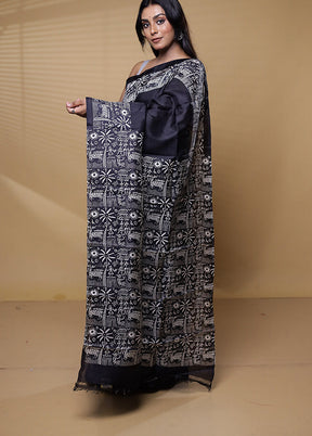 Black Printed Silk Saree Without Blouse Piece