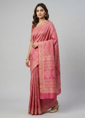 Pink Chanderi Silk Saree With Blouse Piece