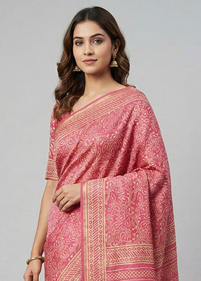 Pink Chanderi Silk Saree With Blouse Piece