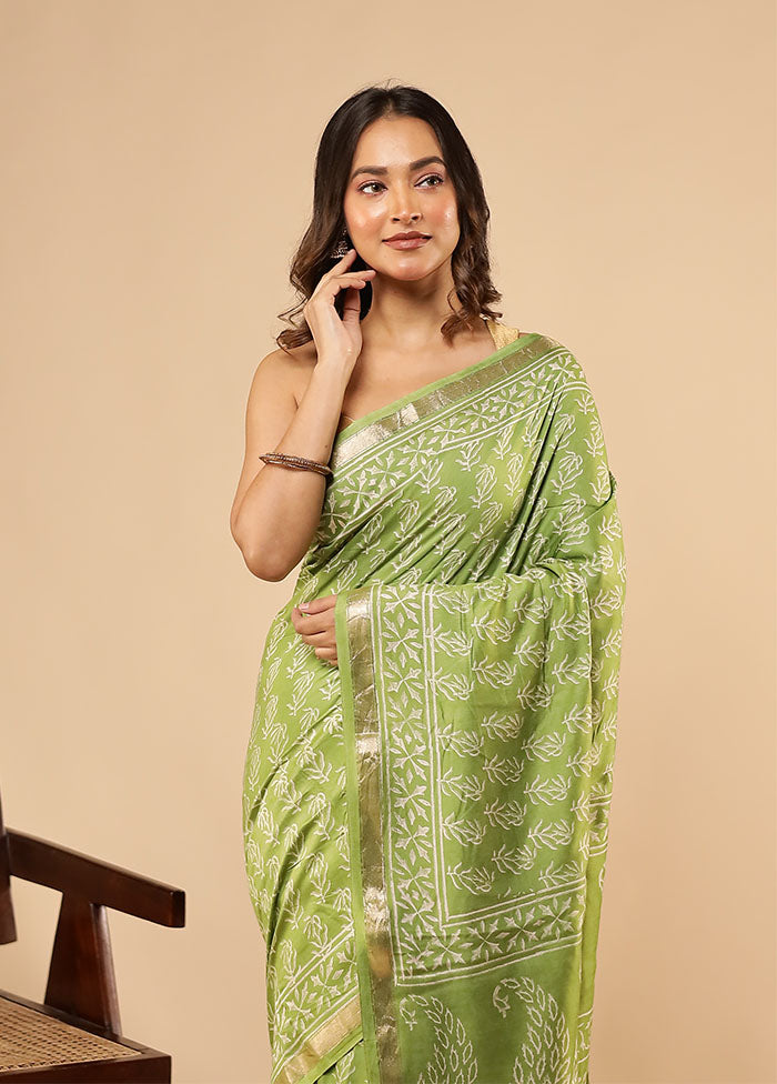 Green Chanderi Silk Saree With Blouse Piece