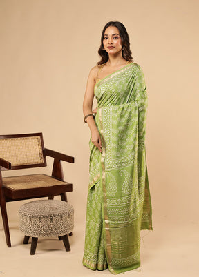 Green Chanderi Silk Saree With Blouse Piece