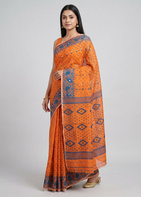 Pink Jamdani Cotton Saree Without Blouse Piece