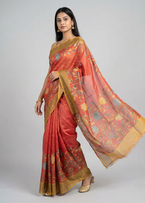 Red Handloom Tussar Silk Saree With Blouse Piece