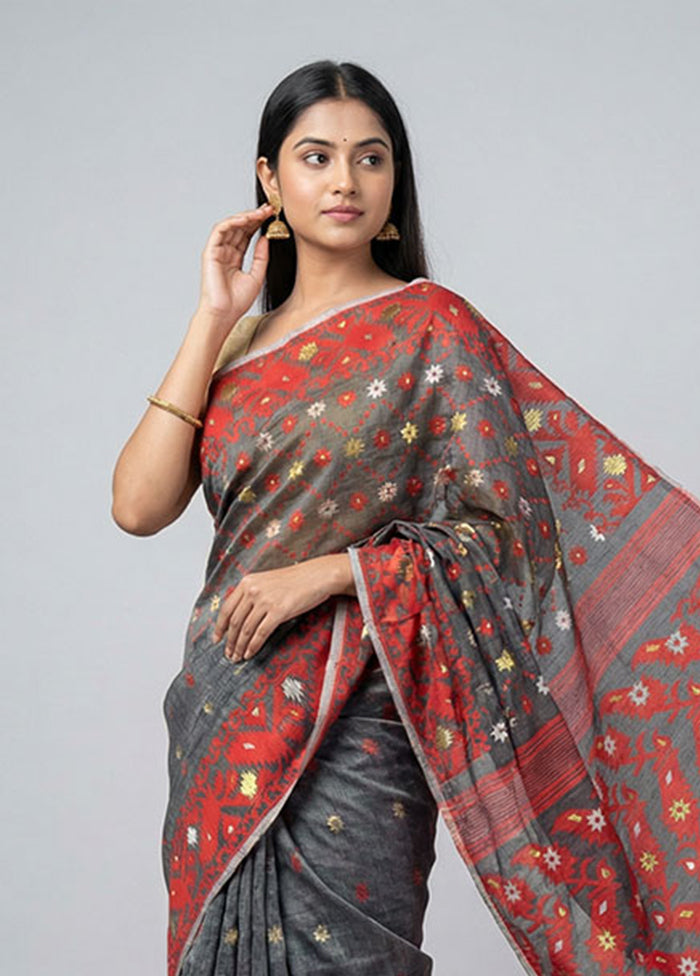 Black Jamdani Cotton Saree Without Blouse Piece