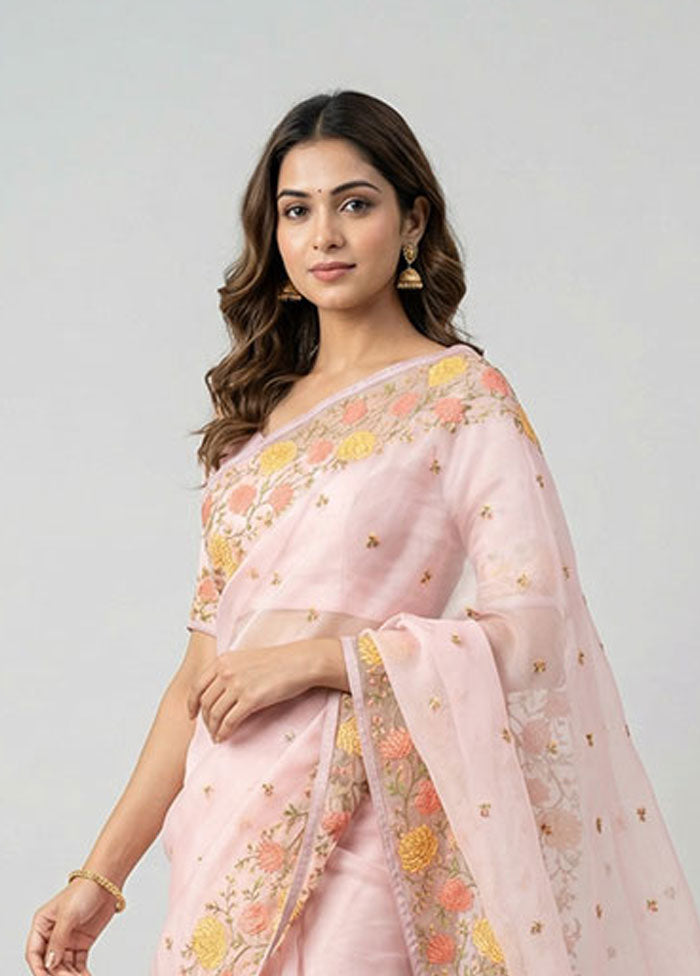 Pink Organza Saree With Blouse Piece