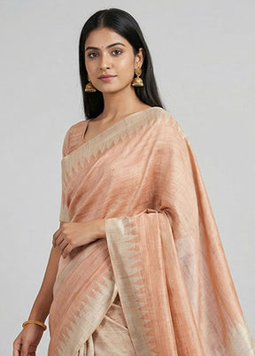 Cream Tussar Silk Saree With Blouse Piece