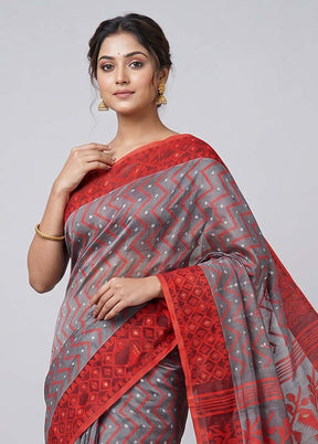 Grey Jamdani Cotton Saree Without Blouse Piece