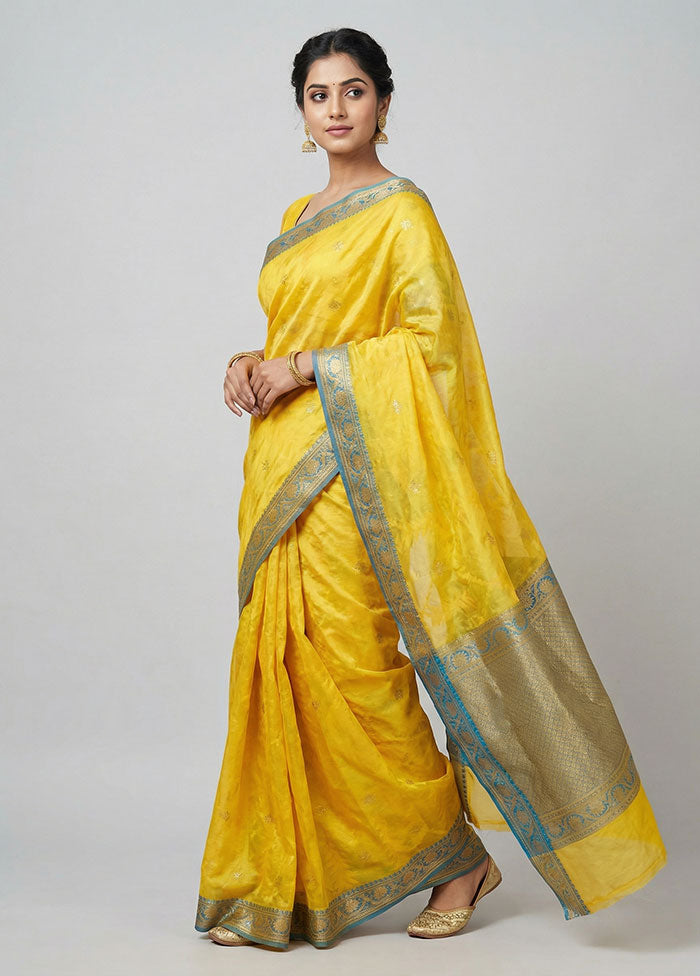 Yellow Jamdani Cotton Saree Without Blouse Piece