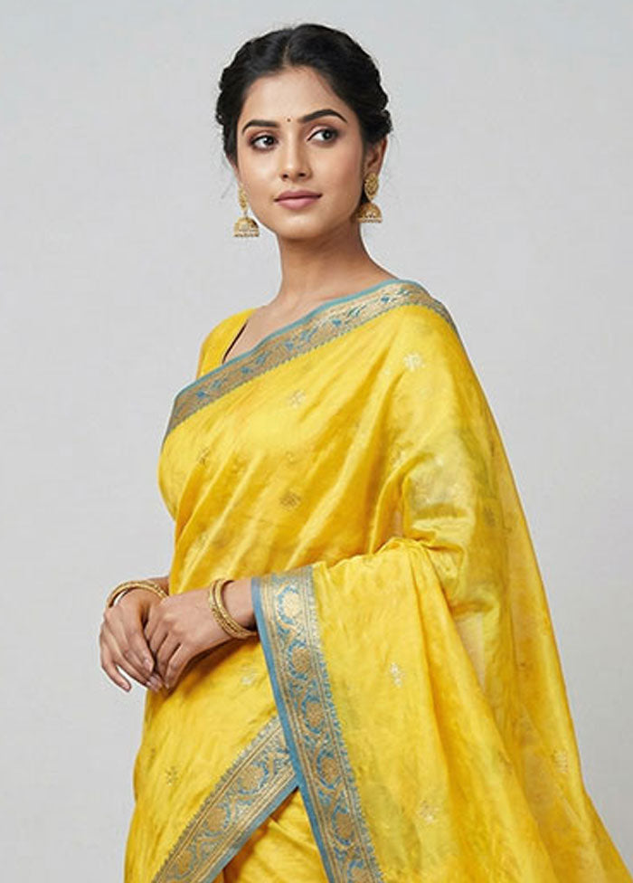 Yellow Jamdani Cotton Saree Without Blouse Piece
