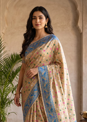 Cream Jamdani Cotton Saree Without Blouse Piece