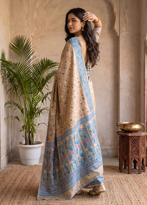 Cream Jamdani Cotton Saree Without Blouse Piece