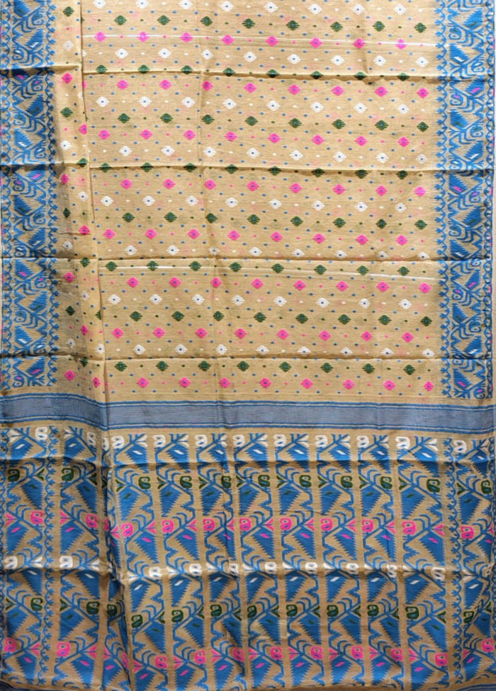 Cream Jamdani Cotton Saree Without Blouse Piece
