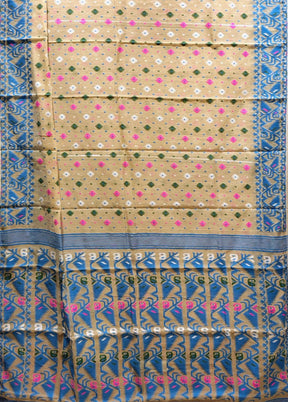 Cream Jamdani Cotton Saree Without Blouse Piece