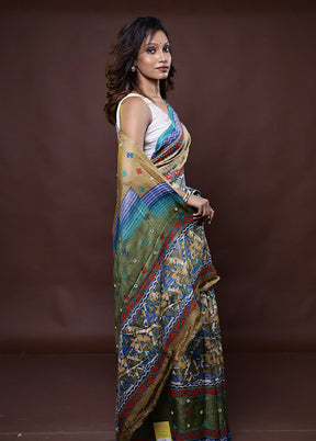 Cream Handloom Tussar Pure Silk Saree With Blouse Piece