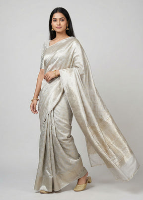 Grey Handloom Dupion Silk Saree With Blouse Piece