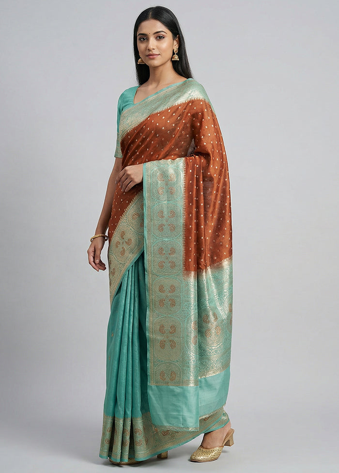 Brown Handloom Dupion Pure Silk Saree With Blouse Piece