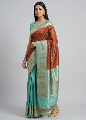 Brown Handloom Dupion Pure Silk Saree With Blouse Piece