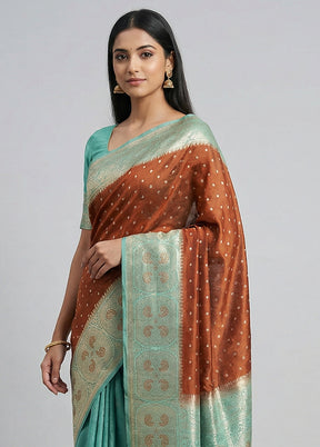 Brown Handloom Dupion Pure Silk Saree With Blouse Piece