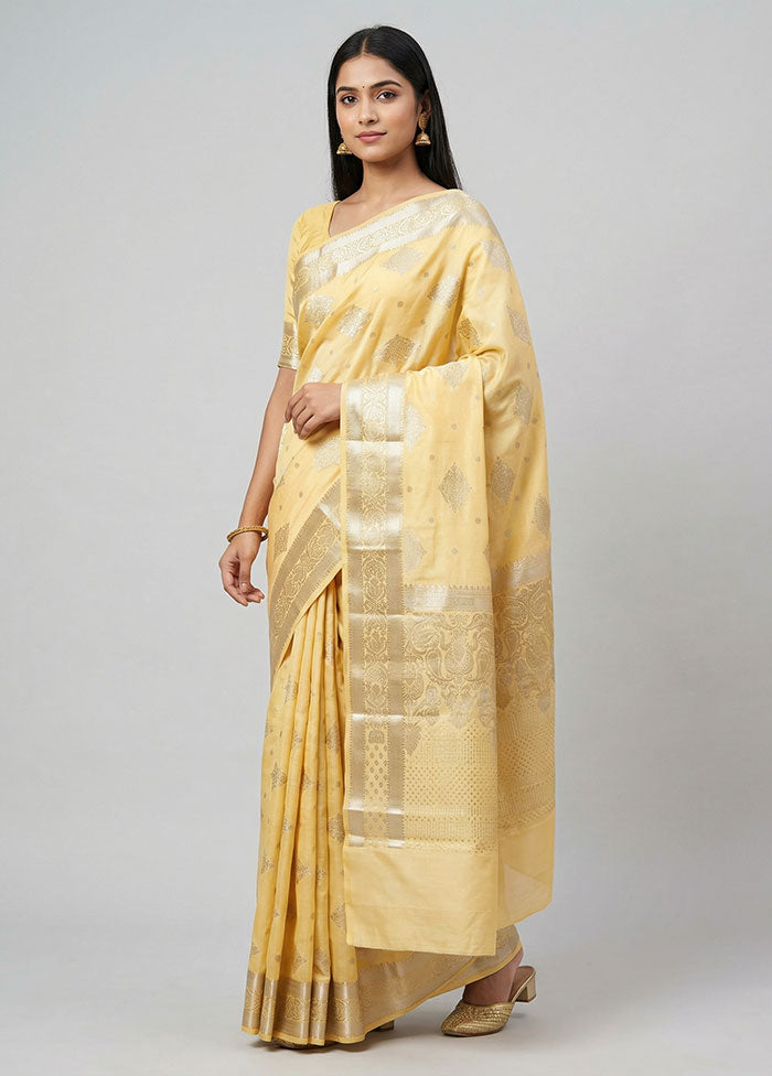 Yellow Handloom Dupion Pure Silk Saree With Blouse Piece