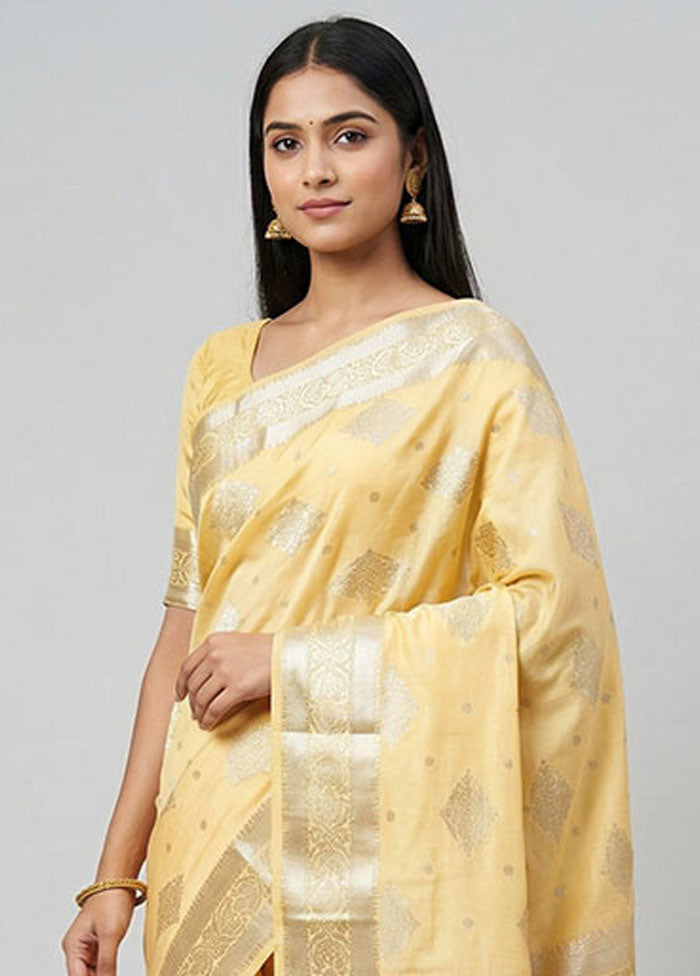Yellow Handloom Dupion Pure Silk Saree With Blouse Piece