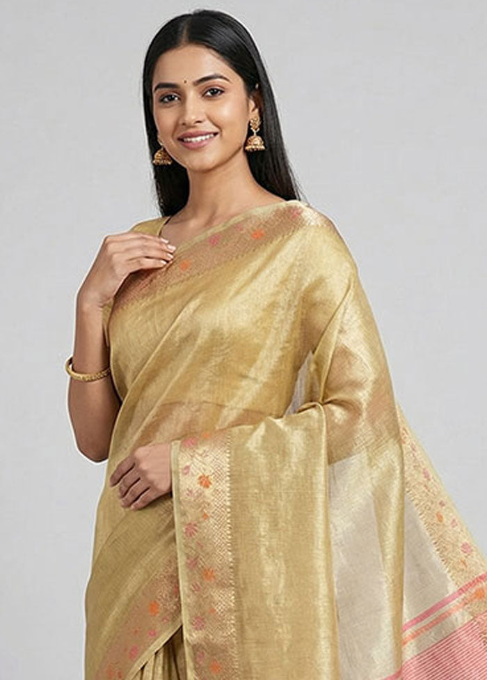 Green Cotton Saree With Blouse Piece