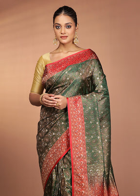 Green Handloom Jamewar Pure Silk Saree With Blouse Piece