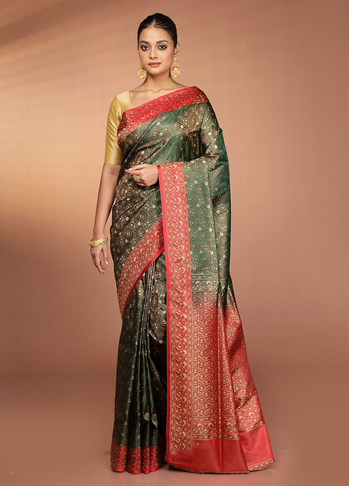 Green Handloom Jamewar Pure Silk Saree With Blouse Piece