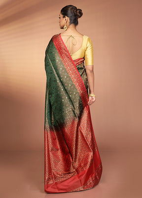 Green Handloom Jamewar Pure Silk Saree With Blouse Piece