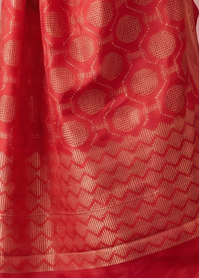 Red Dupion Silk Saree With Blouse Piece