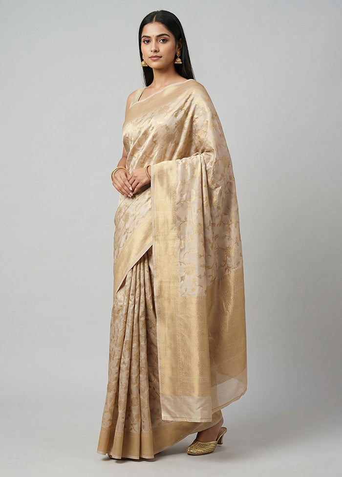 Cream Tissue Silk Saree With Blouse Piece