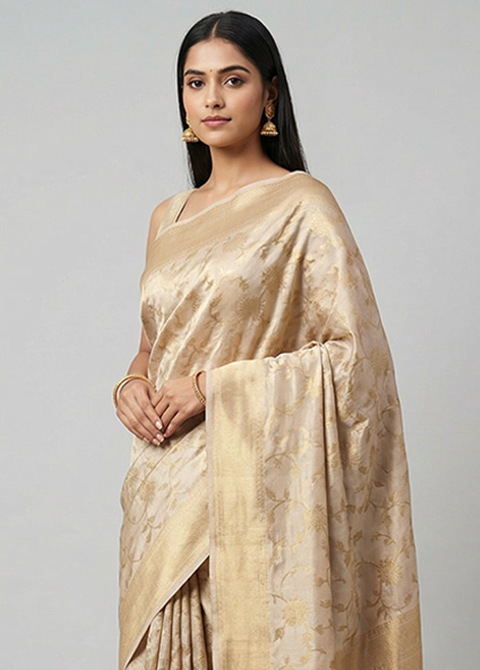 Cream Tissue Silk Saree With Blouse Piece
