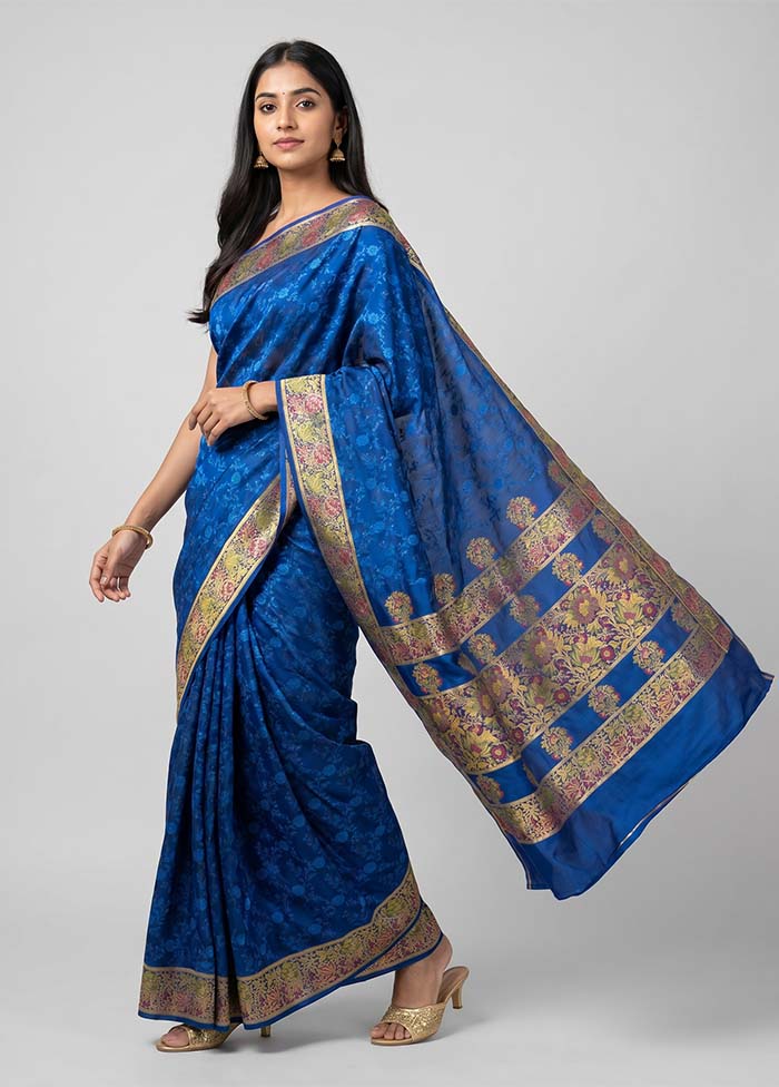 Blue Handloom Tanchoi Pure Silk Saree With Blouse Piece