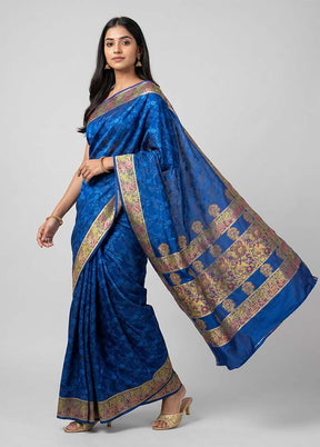 Blue Handloom Tanchoi Pure Silk Saree With Blouse Piece