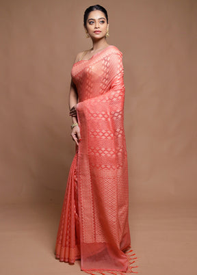 Peach Pure Cotton Saree With Blouse Piece