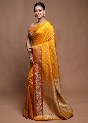 Yellow Dupion Silk Saree With Blouse Piece