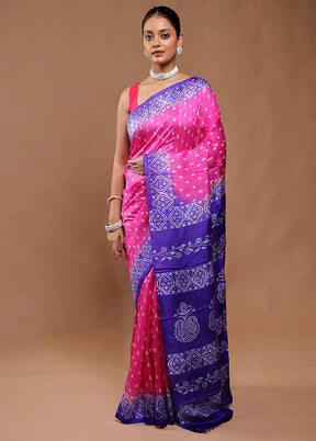 Pink Printed Silk Saree Without Blouse Piece