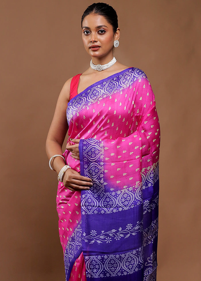 Pink Printed Silk Saree Without Blouse Piece