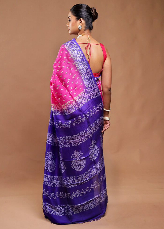 Pink Printed Silk Saree Without Blouse Piece