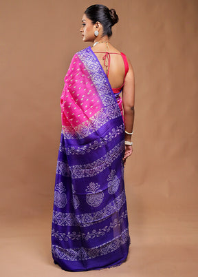Pink Printed Silk Saree Without Blouse Piece