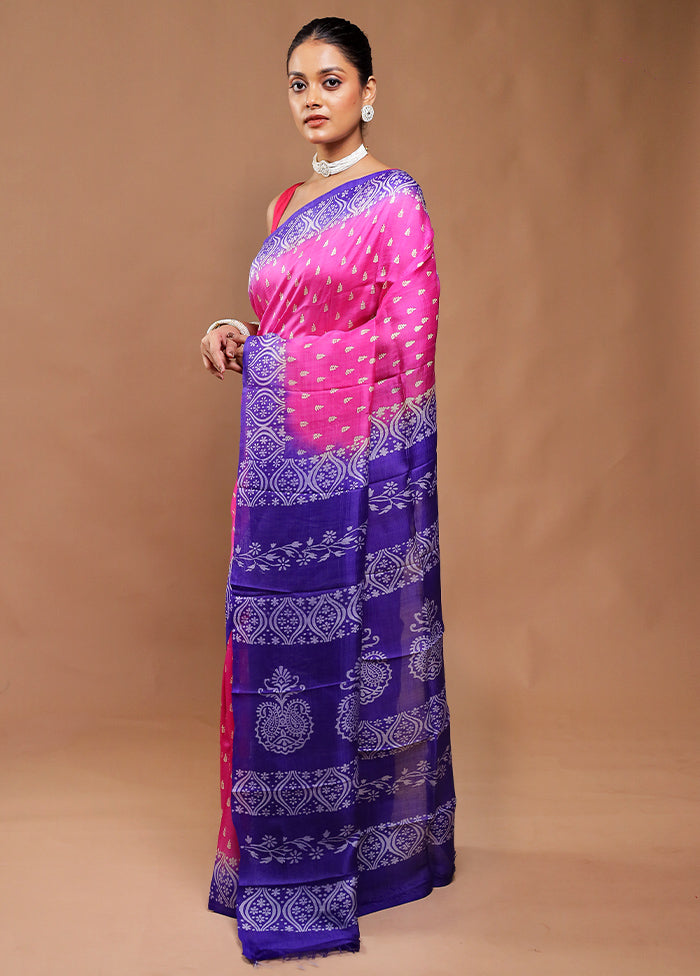 Pink Printed Silk Saree Without Blouse Piece