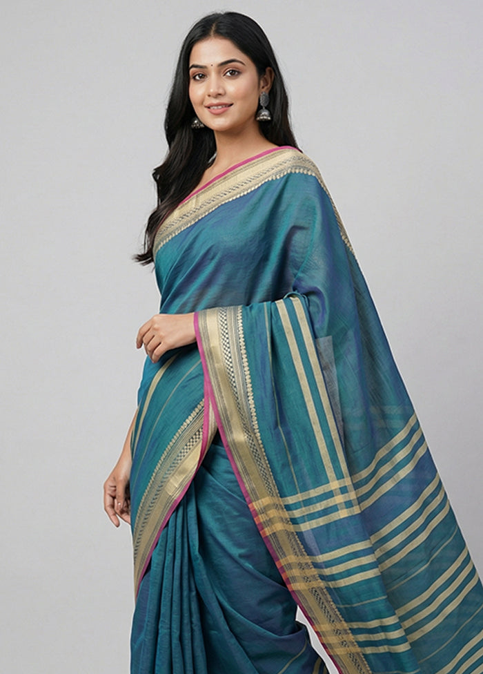 Green Cotton Saree With Blouse Piece