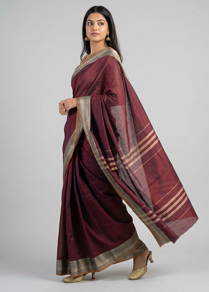 Maroon Cotton Saree With Blouse Piece