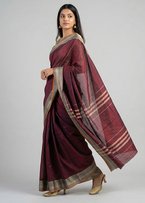 Maroon Cotton Saree With Blouse Piece