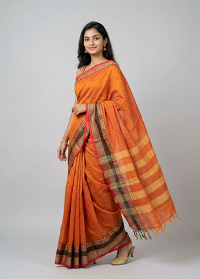 Rust Cotton Saree With Blouse Piece