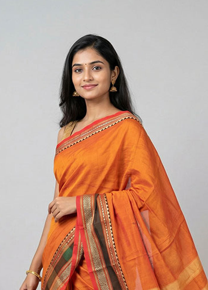 Rust Cotton Saree With Blouse Piece
