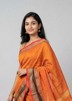 Rust Cotton Saree With Blouse Piece