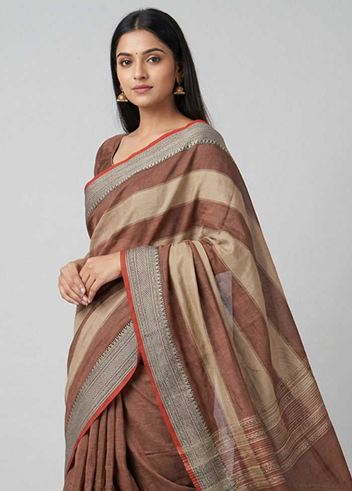 Cream Cotton Saree With Blouse Piece