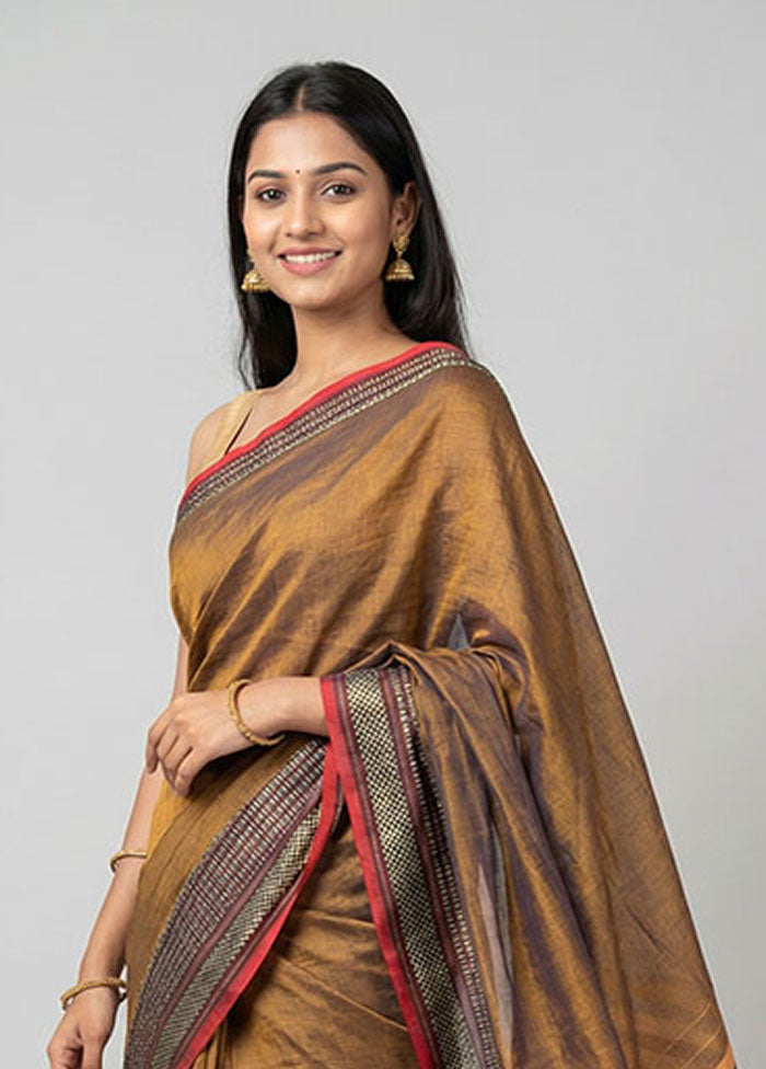 Brown Cotton Saree With Blouse Piece